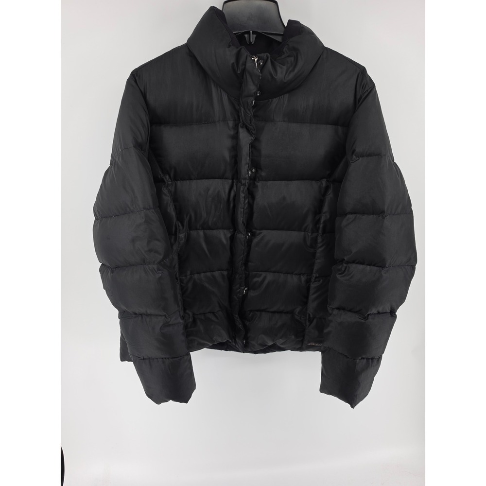 Eddie Bauer Premium Goose Down Puffer Jacket Black Quilted Funnel Neck XXL